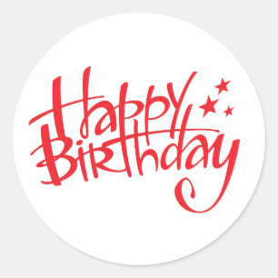 Happy Birthday Red Text  Classic Round Sticker