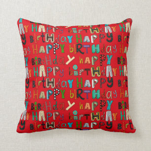 happy birthday red throw pillow
