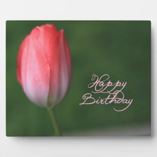 happy birthday red tulip flower plaque