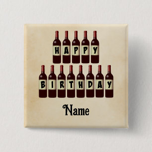 Happy Birthday Red Wine Bottles Customized 2 Inch Square Button