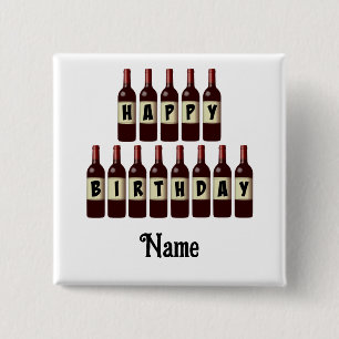 Happy Birthday Red Wine Bottles Customized 2 Inch Square Button