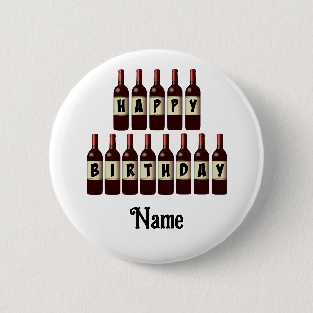 Happy Birthday Red Wine Bottles Customized Button (Front)