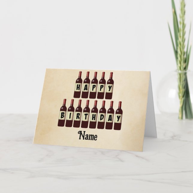 Happy Birthday Red Wine Bottles Customized Card (Front)