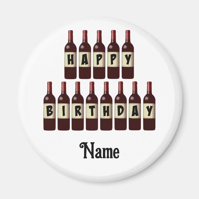 Happy Birthday Red Wine Bottles Customized Magnet (Front)