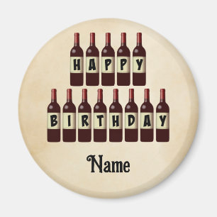 Happy Birthday Red Wine Bottles Customized Magnet