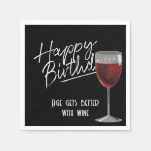 Happy Birthday Red Wine On Black Napkin