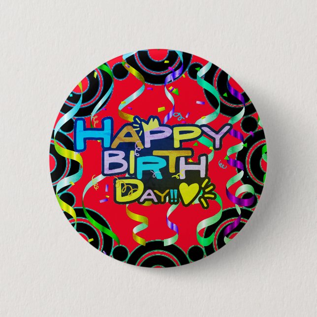 Happy Birthday Red with Confetti 2 Inch Round Button (Front)