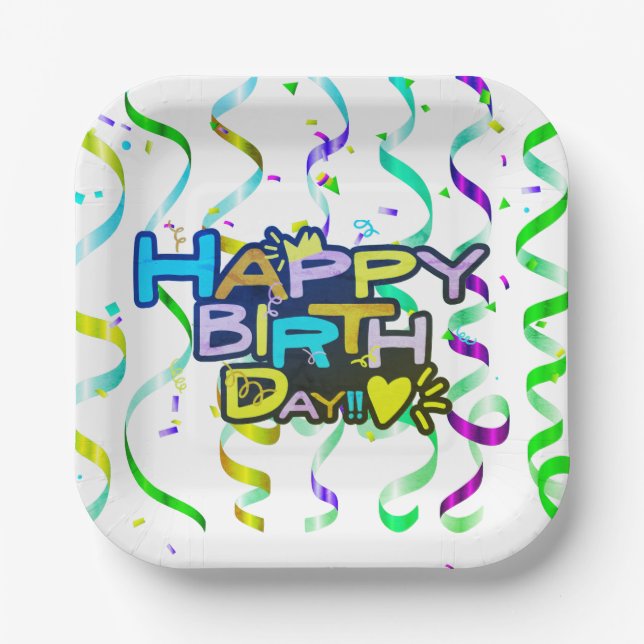 Happy Birthday Red with Confetti Paper Plate (Front)