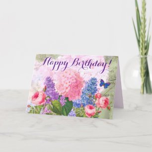 Happy Birthday Redoute Flowers Greeting Card