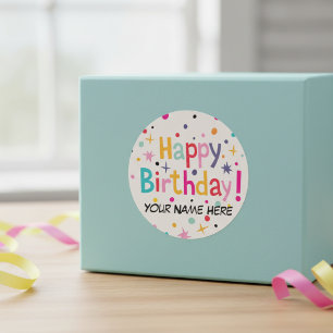 Happy Birthday Retro Customizable Classic Round Sticker