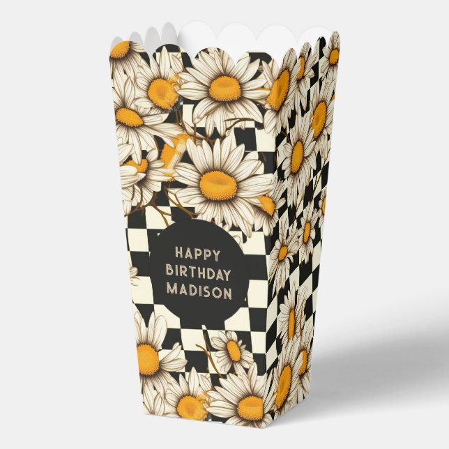 Happy Birthday Retro Groovy Daisy Chequerboard Favor Box (Front)