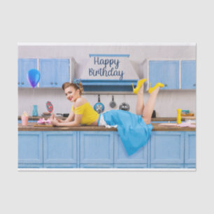 Happy Birthday Retro Housewife Making Cupcakes Tissue Paper