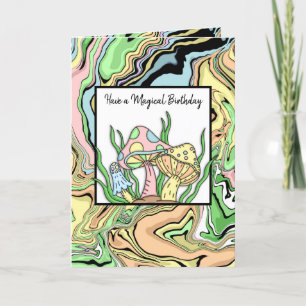 Happy Birthday Retro Mushrooms and Colouring page  Card