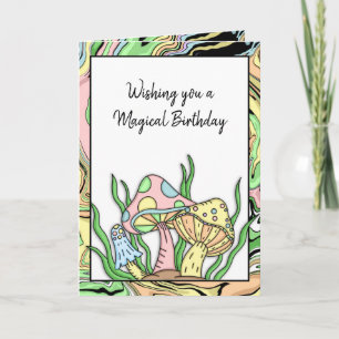 Happy Birthday Retro Mushrooms and Colouring page  Card