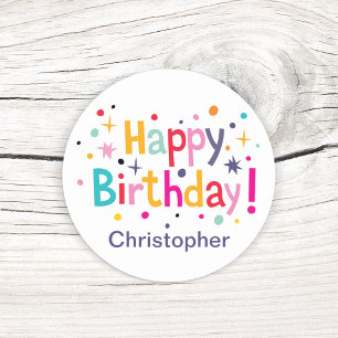 Happy Birthday Retro Personalized Classic Round Sticker