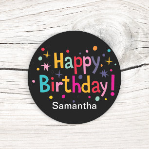 Happy Birthday (Retro) Personalized Round Sticker 