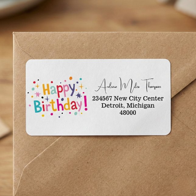 Happy Birthday Retro Return Address White Label (Celebration starts on the envelope.)
