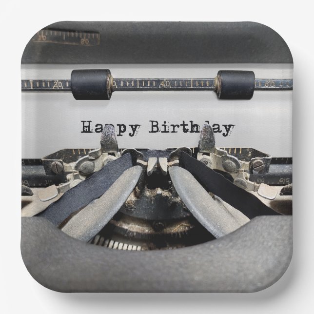 Happy Birthday Retro Typewriter Paper Plate (Front)