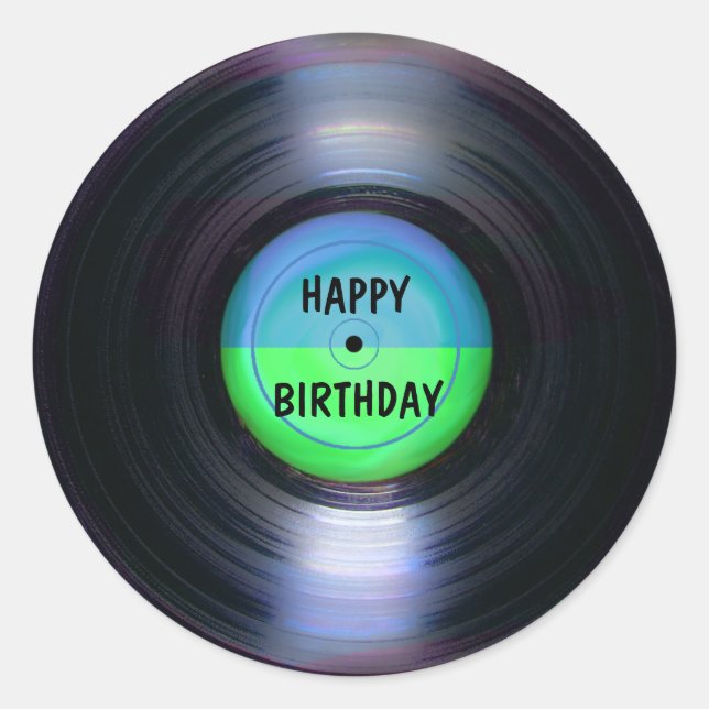Happy Birthday Retro Vinyl Record   Classic Round Sticker (Front)