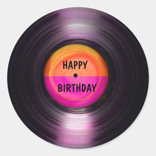 Happy Birthday Retro Vinyl Record Classic Round Sticker (Front)