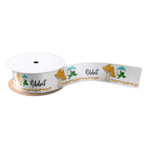 Happy Birthday Ribbit Frog Mushroom Frogging Satin Ribbon