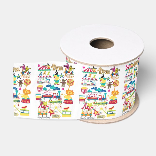 Happy Birthday Ribbon, Carnival Circus  Grosgrain Ribbon (Spool)