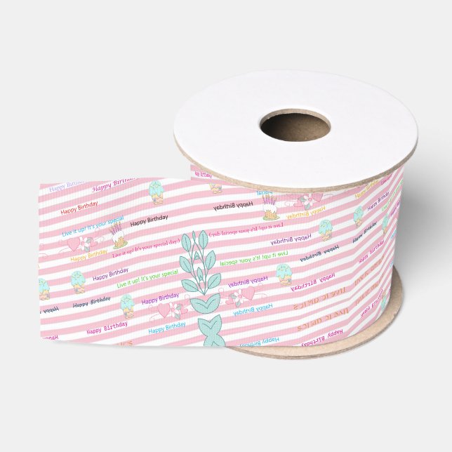 Happy Birthday Ribbon, Celebrate Pink  Grosgrain Ribbon (Spool)