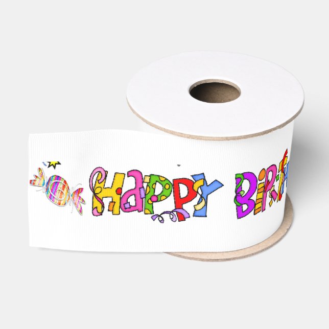Happy Birthday Ribbon, Friends Family Surprise Gro Grosgrain Ribbon (Spool)