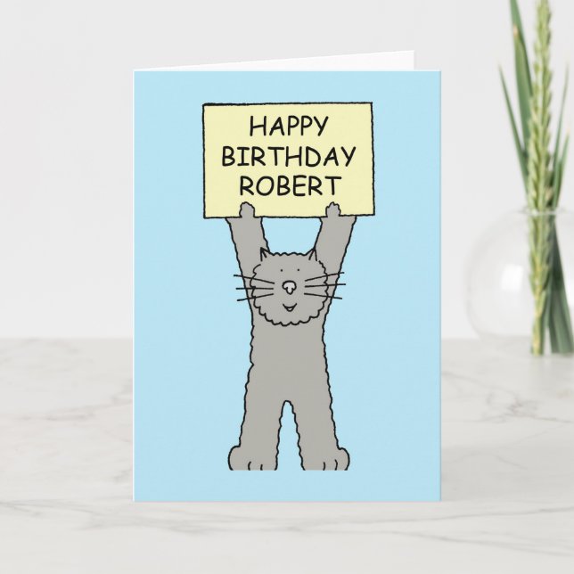 Happy Birthday Robert, Cartoon Cat. Card (Front)