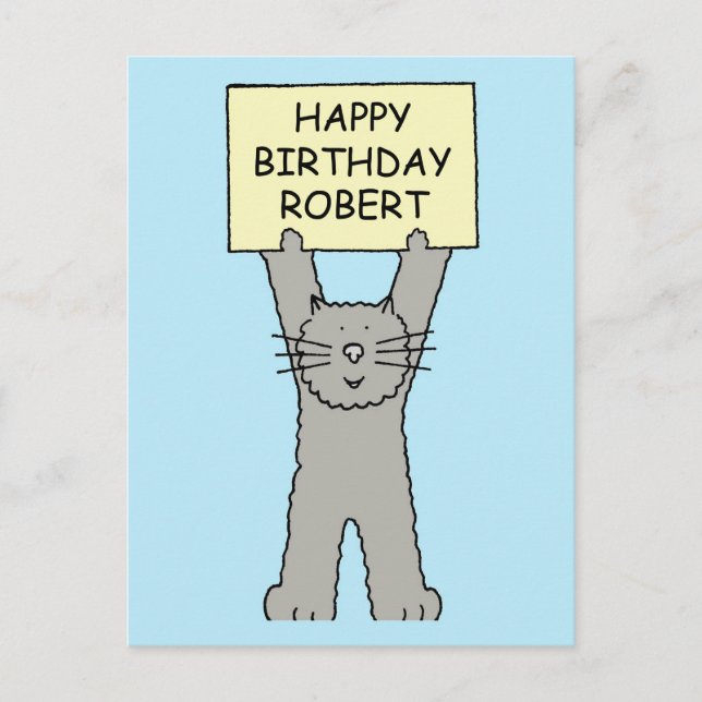 Happy Birthday Robert Cartoon Cat Postcard (Front)