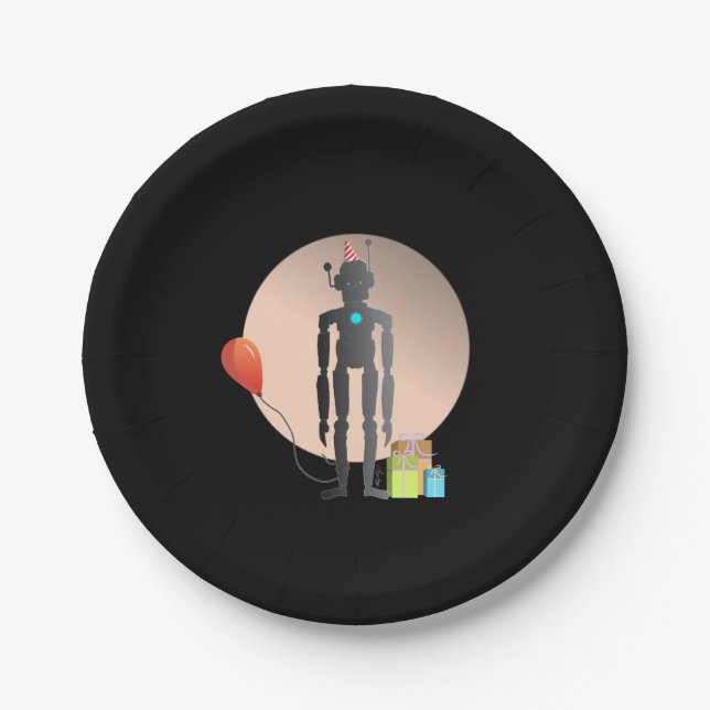 Happy Birthday Robot   Paper Plate (Front)