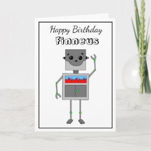 Happy Birthday Robot Themed with Colouring Page Card