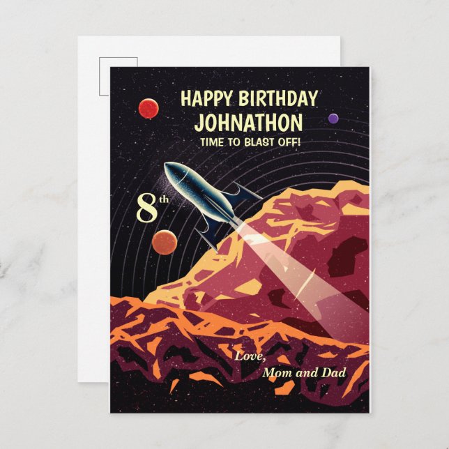 Happy Birthday Rocket Space Universe Fun Postcard (Front/Back)