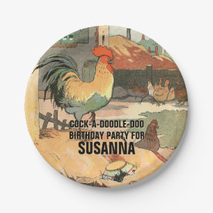 Happy Birthday Rooster Illustrated Paper Plate