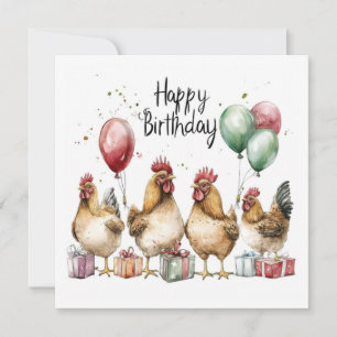Happy Birthday roosters FLAT CARD