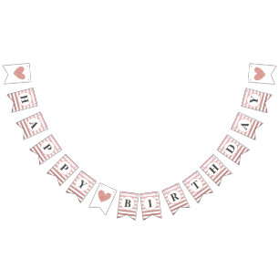 Happy Birthday Rose Gold Stripe Chic Party Bunting Flags