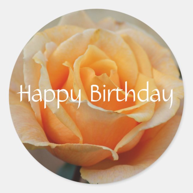 Happy Birthday, rose in peach Classic Round Sticker (Front)