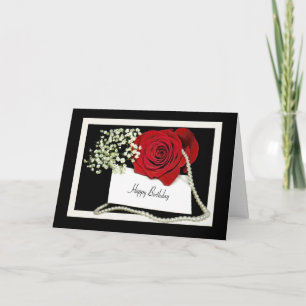 Happy Birthday Rose with pearls Card