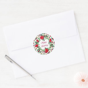 Happy Birthday Roses Classic Round Sticker