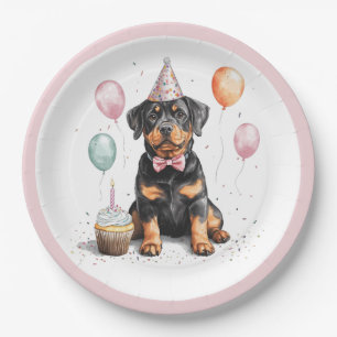 Happy Birthday Rottweiler Dog Paper Plate