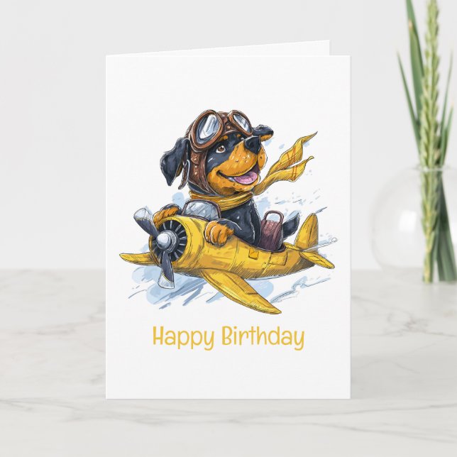 Happy Birthday Rottweiler Dog Pilot Airplane Card (Front)