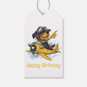 Happy Birthday Rottweiler Dog Pilot Airplane Gift Tags