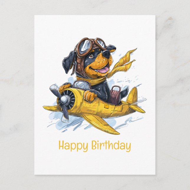Happy Birthday Rottweiler Dog Pilot Airplane Postcard (Front)