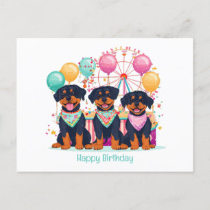 Happy Birthday Rottweiler Dogs At A Carnival Postcard