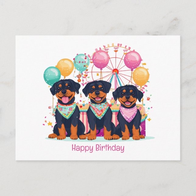 Happy Birthday Rottweiler Dogs At A Carnival  Postcard (Front)