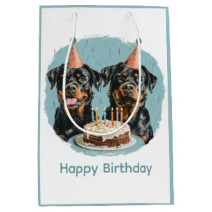 Happy Birthday Rottweiler Dogs Medium Gift Bag