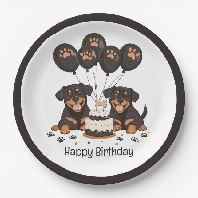Happy Birthday Rottweiler Dogs Paper Plate (Front)