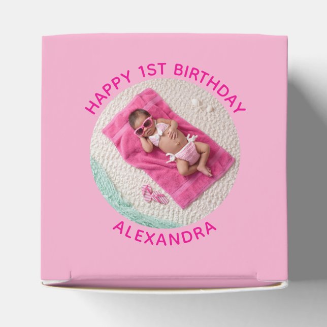 Happy Birthday Round Photo Pink Favor Box (Top)