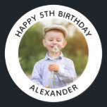 Happy Birthday Round Photo White Classic Round Sticker<br><div class="desc">Create your own personalized white border round stickers for a special birthday. Customize the solid white background colour or the black text colour to match your photo. If you change the font type or size, you can fine tune the curvature of the text in small increments. Have fun creating your...</div>