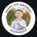 Happy Birthday Round Photo White Classic Round Sticker<br><div class="desc">Create your own personalized white border round stickers for a special birthday. Customize the solid white background colour or the black text colour to match your photo. If you change the font type or size, you can fine tune the curvature of the text in small increments. Have fun creating your...</div>